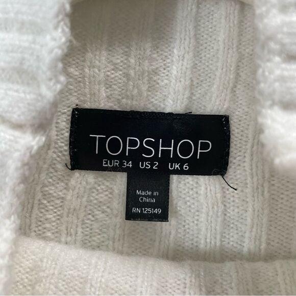 [L] Top Shop Fuzzy White Ribbed Knit Oversized Long Sleeve Cowl Neck Sweater - Picture 10 of 12